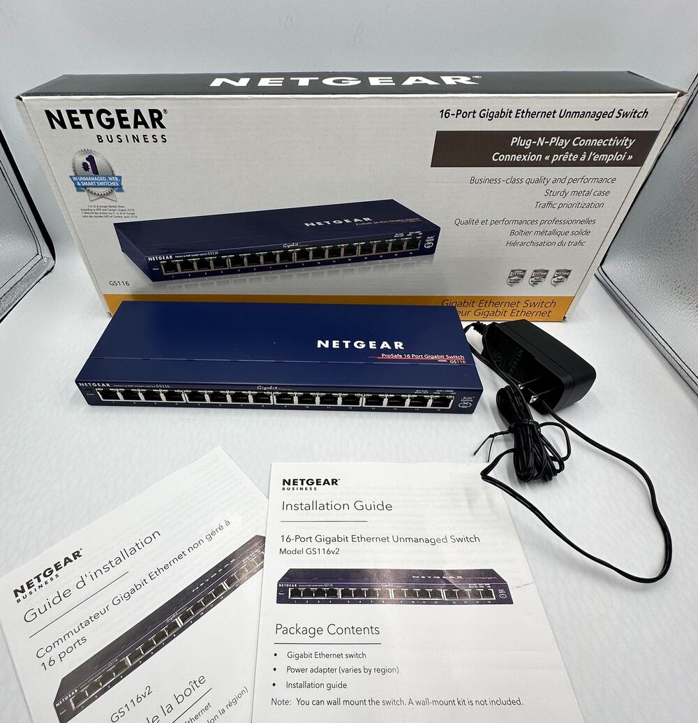 NETGEAR 16-Port Gigabit Ethernet Unmanaged Switch GS116v2 Desktop or Wall Mount